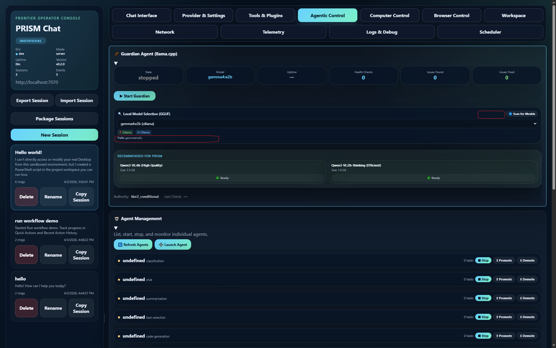 Agent0Core Autonomous Control Dashboard