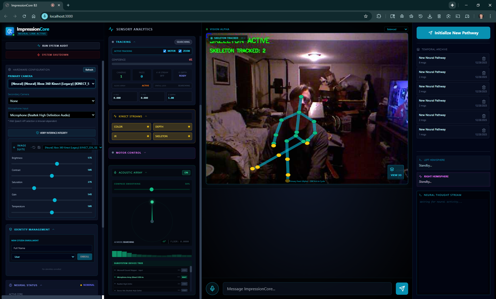 Microsoft Kinect 3D Spatial Depth and Tracking Interface